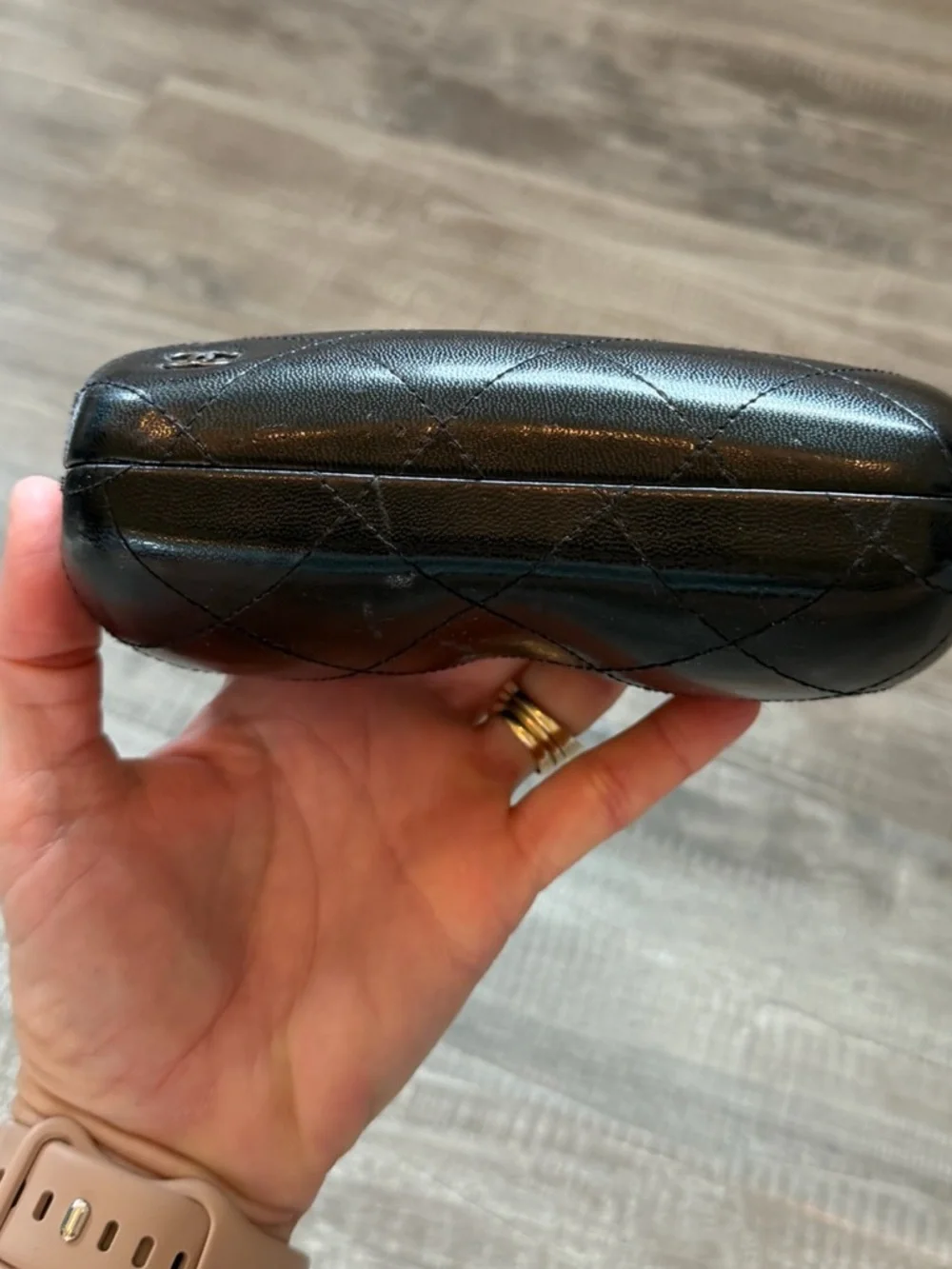 CHANEL Black Quilted Leather Eyewear Case with CC Logo